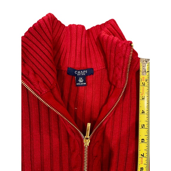Chaps Womens 2X Red Cotton Cable Knit Zip Up Mock Neck Sweater Cardigan - Picture 1 of 4